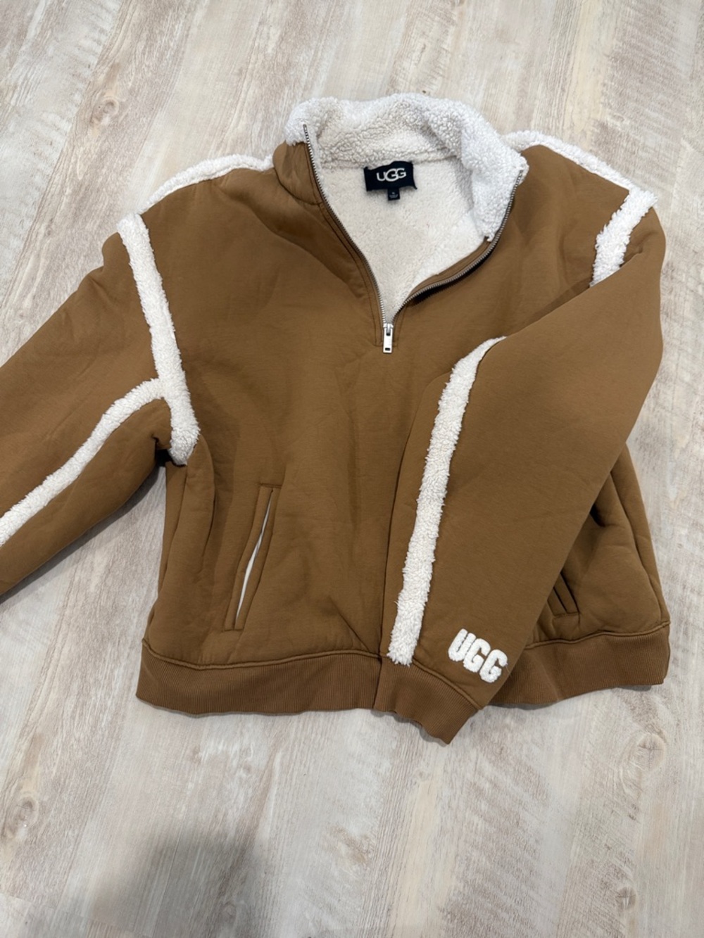 UGG Tan Zip-Front Sherpa-Trim Pullover Jacket